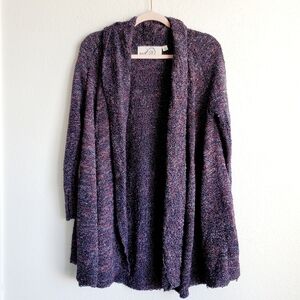 Anthropologie Rosie Neira Boucle Longline Open Front Knit Cardigan Purple XS